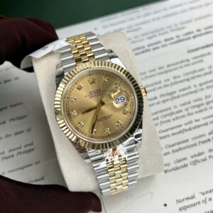 ROLEX DATEJUST BEST REPLICA WATCH WRAPPED GOLD CHAMPAGNE DIAL GM 41MM 1 ĐỒNG HỒ ROLEX DATEJUST BEST REPLICA BỌC VÀNG MẶT CHAMPAGNE NHÀ MÁY GM 41MM
