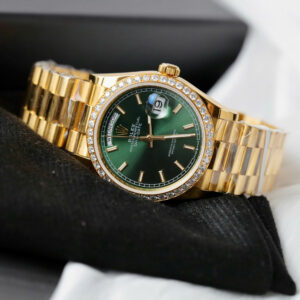 ROLEX DAY-DATE BEST COPY WATCH GREEN DIAL LUMINOUS NUMBER MOISSANITE 36MM 3 ĐỒNG HỒ ROLEX DAY-DATE BEST COPY MẶT XANH CỌC DẠ QUANG BỌC VÀNG MOISSANITE 36MM