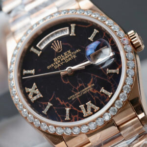 ROLEX DAY-DATE CUSTOM WATCH ROMAN NUMBER WITH MOISSANITE METEORITE DIAL 36MM 3 ĐỒNG HỒ ROLEX DAY-DATE CHẾ TÁC SỐ LA MA ĐÍNH MOISSANITE MẶT THIÊN THẠCH 36MM