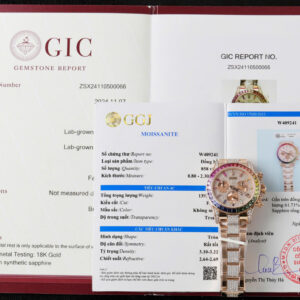 ĐỒNG HỒ ROLEX DAYTONA CHẾ TÁC RAINBOW 116595 BỌC VÀNG MOISSANITE RUBY 40MM