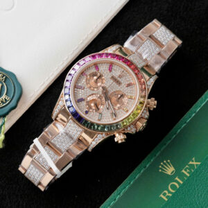 ĐỒNG HỒ ROLEX DAYTONA CHẾ TÁC RAINBOW 116595 BỌC VÀNG MOISSANITE RUBY 40MM 2 ĐỒNG HỒ ROLEX DAYTONA CHẾ TÁC RAINBOW 116595 BỌC VÀNG MOISSANITE RUBY 40MM