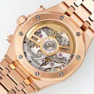 AUDEMARS PIGUET ROYAL OAK 26240 IMITATION WATCHES FROSTED ROSE GOLD DARK BLUE DIAL APS FACTORY 41MM 8 DONG HO AUDEMARS PIGUET ROYAL OAK CHRONOGRAPH 26240 CHE TAC FROSTED ROSE GOLD MAT XANH DEN APS FACTORY 41MM 2