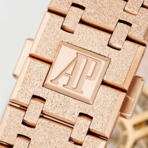 AUDEMARS PIGUET ROYAL OAK 26240 IMITATION WATCHES FROSTED ROSE GOLD DARK BLUE DIAL APS FACTORY 41MM 7 DONG HO AUDEMARS PIGUET ROYAL OAK CHRONOGRAPH 26240 CHE TAC FROSTED ROSE GOLD MAT XANH DEN APS FACTORY 41MM 3