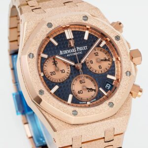AUDEMARS PIGUET ROYAL OAK 26240 IMITATION WATCHES FROSTED ROSE GOLD DARK BLUE DIAL APS FACTORY 41MM 4 DONG HO AUDEMARS PIGUET ROYAL OAK CHRONOGRAPH 26240 CHE TAC FROSTED ROSE GOLD MAT XANH DEN APS FACTORY 41MM 6