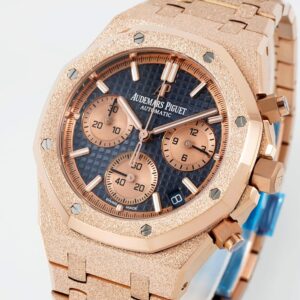 AUDEMARS PIGUET ROYAL OAK 26240 IMITATION WATCHES FROSTED ROSE GOLD DARK BLUE DIAL APS FACTORY 41MM 3 DONG HO AUDEMARS PIGUET ROYAL OAK CHRONOGRAPH 26240 CHE TAC FROSTED ROSE GOLD MAT XANH DEN APS FACTORY 41MM 7