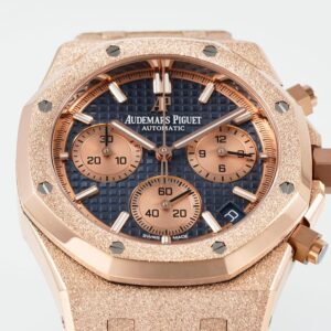AUDEMARS PIGUET ROYAL OAK 26240 IMITATION WATCHES FROSTED ROSE GOLD DARK BLUE DIAL APS FACTORY 41MM 1 DONG HO AUDEMARS PIGUET ROYAL OAK CHRONOGRAPH 26240 CHE TAC FROSTED ROSE GOLD MAT XANH DEN APS FACTORY 41MM 9