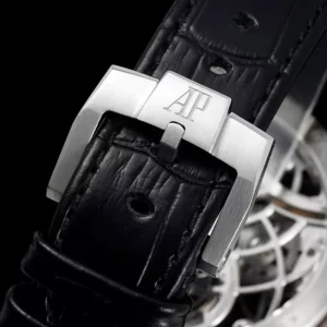 AUDEMARS PIGUET TOURBILLON 26600CR HIGH END WATCH REPLICA OPENWORKED BLACK LEATHER STRAP 41MM 5 DONG HO AUDEMARS PIGUET TOURBILLON 26600CR CHE TAC CAO CAP OPENWORKED DAY DA DEN 41MM 5
