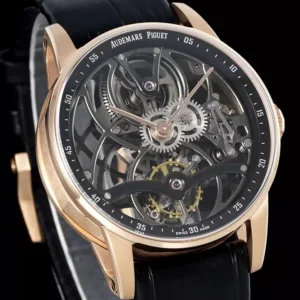 AUDEMARS PIGUET TOURBILLON 26600CR BEST REPLICA WATCHES OPENWORKED ROSE GOLD PLATE CASE LEATHER STRAP 41MM 1 DONG HO AUDEMARS PIGUET TOURBILLON 26600CR CHE TAC OPENWORKED VO MA VANG HONG 41MM 1
