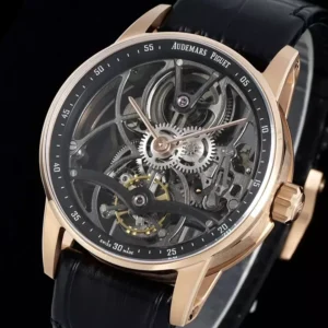 AUDEMARS PIGUET TOURBILLON 26600CR BEST REPLICA WATCHES OPENWORKED ROSE GOLD PLATE CASE LEATHER STRAP 41MM 2 DONG HO AUDEMARS PIGUET TOURBILLON 26600CR CHE TAC OPENWORKED VO MA VANG HONG 41MM 9