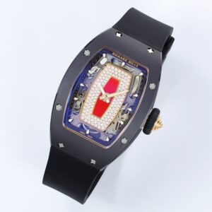 RICHARD MILLE RM07-01 GOOD IMITATION WATCHES BLACK CERAMIC RED RHINESTONE DIAL ZF FACTORY 31.5MM x 12MM 1 DONG HO NU RICHARD MILLE RM07 01 REP 11 VO GOM DEN MAT SO DO DINH DA ZF FACTORY 31.5MM x 12MM 9