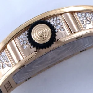 RICHARD MILLE RM07-01 HIGH END WATCH REPLICAS RHINESTONE ROSE GOLD CASE BLACK DIAL RUBBER STRAP ZF FACTORY 36MM 5 DONG HO NU RICHARD MILLE RM07 01 REPLICA CAO CAP DINH DA MAT DEN MA VANG HONG ZF FACTORY 36MM 5