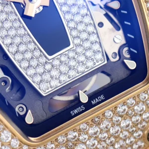 RICHARD MILLE RM07-01 HIGH END WATCH REPLICAS RHINESTONE ROSE GOLD CASE BLACK DIAL RUBBER STRAP ZF FACTORY 36MM 4 DONG HO NU RICHARD MILLE RM07 01 REPLICA CAO CAP DINH DA MAT DEN MA VANG HONG ZF FACTORY 36MM 6