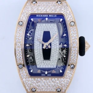 RICHARD MILLE RM07-01 HIGH END WATCH REPLICAS RHINESTONE ROSE GOLD CASE BLACK DIAL RUBBER STRAP ZF FACTORY 36MM 1 DONG HO NU RICHARD MILLE RM07 01 REPLICA CAO CAP DINH DA MAT DEN MA VANG HONG ZF FACTORY 36MM 9