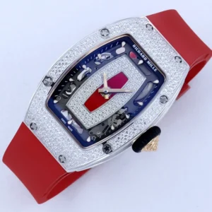 RICHARD MILLE RM07-01 IMITATION WATCHES RHINESTONE CASE RED DIAL RUBBER STRAP ZF FACTORY 36MM 2 DONG HO NU RICHARD MILLE RM07 01 REPLICA CAO CAP DINH DA MAT DO ZF FACTORY 36MM 8
