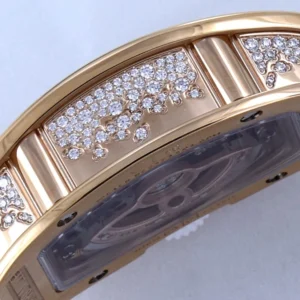 RICHARD MILLE RM07-01 LUXURY FAKE WATCHES RHINESTONE ROSE GOLD PLATE CASE WHITE DIAL RUBBER STRAP ZF FACTORY 36MM 5 DONG HO NU RICHARD MILLE RM07 01 REPLICA CAO CAP DINH DA MAT TRANG MA VANG HONG ZF FACTORY 36MM 4
