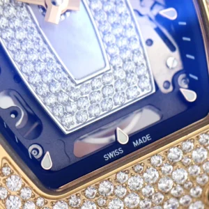 RICHARD MILLE RM07-01 LUXURY FAKE WATCHES RHINESTONE ROSE GOLD PLATE CASE WHITE DIAL RUBBER STRAP ZF FACTORY 36MM 4 DONG HO NU RICHARD MILLE RM07 01 REPLICA CAO CAP DINH DA MAT TRANG MA VANG HONG ZF FACTORY 36MM 5
