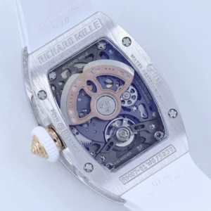 RICHARD MILLE RM07-01 KNOCK OFF WATCHES RHINESTONE CASE WHITE DIAL RUBBER STRAP ZF FACTORY 36MM 7 DONG HO NU RICHARD MILLE RM07 01 REPLICA CAO CAP DINH DA MAT TRANG ZF FACTORY 36MM 2