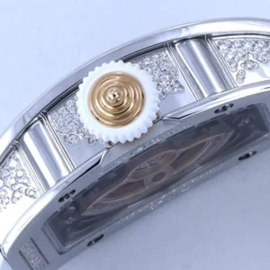 RICHARD MILLE RM07-01 KNOCK OFF WATCHES RHINESTONE CASE WHITE DIAL RUBBER STRAP ZF FACTORY 36MM 6 DONG HO NU RICHARD MILLE RM07 01 REPLICA CAO CAP DINH DA MAT TRANG ZF FACTORY 36MM 3