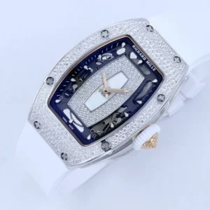 RICHARD MILLE RM07-01 KNOCK OFF WATCHES RHINESTONE CASE WHITE DIAL RUBBER STRAP ZF FACTORY 36MM 2 DONG HO NU RICHARD MILLE RM07 01 REPLICA CAO CAP DINH DA MAT TRANG ZF FACTORY 36MM 7