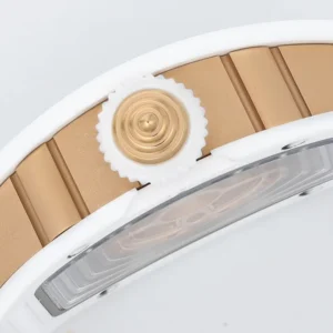 RICHARD MILLE RM07-01 KNOCK OFF WATCHES WHITE CERAMIC CASE ROSE GOLD PLATE RHINESTONE DIAL ZF FACTORY 31.5MM x 12MM 6 DONG HO NU RICHARD MILLE RM07 01 REPLICA VO GOM TRANG MAT SO DEN DINH DA ZF FACTORY 31.5MM x 12MM 4