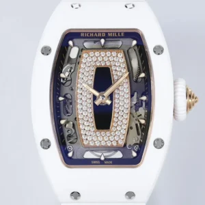 RICHARD MILLE RM07-01 KNOCK OFF WATCHES WHITE CERAMIC CASE ROSE GOLD PLATE RHINESTONE DIAL ZF FACTORY 31.5MM x 12MM 1 DONG HO NU RICHARD MILLE RM07 01 REPLICA VO GOM TRANG MAT SO DEN DINH DA ZF FACTORY 31.5MM x 12MM 9