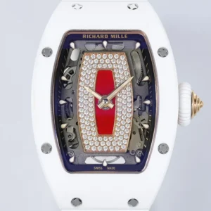 RICHARD MILLE RM07-01 GOOD IMITATION WATCHES RED RHINESTONE DIAL WHITE CERAMIC CASE ZF FACTORY 31.5MM x 12MM 2 DONG HO NU RICHARD MILLE RM07 01 REPLICA VO GOM TRANG MAT SO DO DINH DA ZF FACTORY 31.5MM x 12MM 8