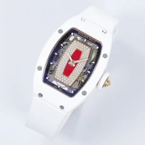 RICHARD MILLE RM07-01 GOOD IMITATION WATCHES RED RHINESTONE DIAL WHITE CERAMIC CASE ZF FACTORY 31.5MM x 12MM 1 DONG HO NU RICHARD MILLE RM07 01 REPLICA VO GOM TRANG MAT SO DO DINH DA ZF FACTORY 31.5MM x 12MM 9