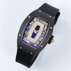 RICHARD MILLE RM07-01 LUXURY FAKE WATCHES BLACK CERAMIC CASE DIAL RHINESTONE ZF FACTORY 31.5MM x 12MM 2 DONG HO NU RICHARD MILLE RM07 REPLICA VO GOM DEN MAT SO DEN DINH DA ZF FACTORY 31.5MM x 12MM 1