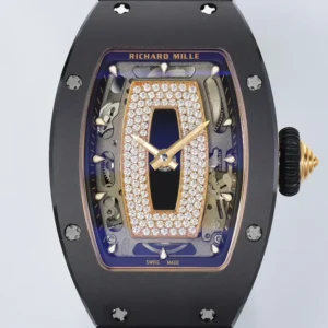 RICHARD MILLE RM07-01 LUXURY FAKE WATCHES BLACK CERAMIC CASE DIAL RHINESTONE ZF FACTORY 31.5MM x 12MM 1 DONG HO NU RICHARD MILLE RM07 REPLICA VO GOM DEN MAT SO DEN DINH DA ZF FACTORY 31.5MM x 12MM 8