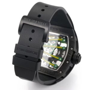 RICHARD MILLE RM59-01 KNOCK OFF WATCHES BLACK CARBON CASE GREEN DIAL BLACK RUBBER STRAP TOURBILLON 43X50MM 8 DONG HO RICHARD MILLE RM59 01 REP 11 VO CARBON DEN MAT XANH LA TOURBILLON 43X50MM 2