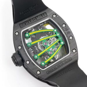 RICHARD MILLE RM59-01 KNOCK OFF WATCHES BLACK CARBON CASE GREEN DIAL BLACK RUBBER STRAP TOURBILLON 43X50MM 7 DONG HO RICHARD MILLE RM59 01 REP 11 VO CARBON DEN MAT XANH LA TOURBILLON 43X50MM 3