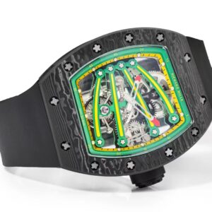 RICHARD MILLE RM59-01 KNOCK OFF WATCHES BLACK CARBON CASE GREEN DIAL BLACK RUBBER STRAP TOURBILLON 43X50MM 5 DONG HO RICHARD MILLE RM59 01 REP 11 VO CARBON DEN MAT XANH LA TOURBILLON 43X50MM 5