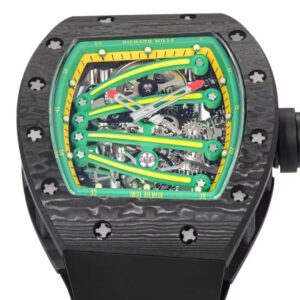 RICHARD MILLE RM59-01 KNOCK OFF WATCHES BLACK CARBON CASE GREEN DIAL BLACK RUBBER STRAP TOURBILLON 43X50MM 2 DONG HO RICHARD MILLE RM59 01 REP 11 VO CARBON DEN MAT XANH LA TOURBILLON 43X50MM 8