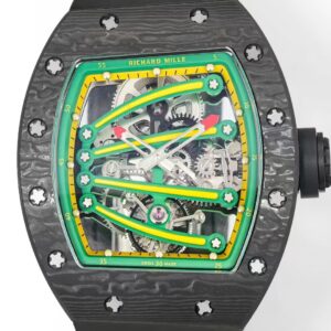 RICHARD MILLE RM59-01 KNOCK OFF WATCHES BLACK CARBON CASE GREEN DIAL BLACK RUBBER STRAP TOURBILLON 43X50MM 1 DONG HO RICHARD MILLE RM59 01 REP 11 VO CARBON DEN MAT XANH LA TOURBILLON 43X50MM 9