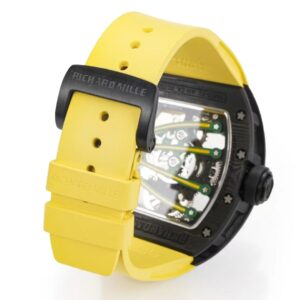 RICHARD MILLE RM59-01 BEST REPLICA WATCHES BLACK CARBON CASE GREEN DIAL YELLOW RUBBER STRAP TOURBILLON 43x50xMM 8 DONG HO RICHARD MILLE RM59 01 REPLICA VO CARBON DEN MAT XANH LA DAY CAO SU VANG TOURBILLON 43x50xMM 2