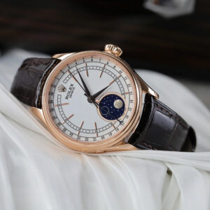 ROLEX CELLINI MOONPHASE HIGH END WATCH REPLICAS ROSE GOLD 18K COVER LEATHER STRAP 39MM 4 DONG HO ROLEX CELLINI REPLICA BOC VANG 4