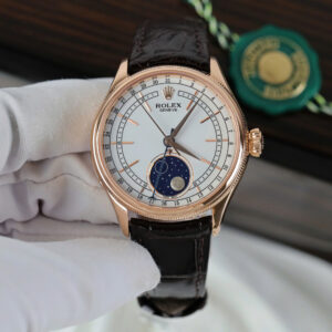ROLEX CELLINI MOONPHASE HIGH END WATCH REPLICAS ROSE GOLD 18K COVER LEATHER STRAP 39MM 1 DONG HO ROLEX CELLINI REPLICA BOC VANG 5