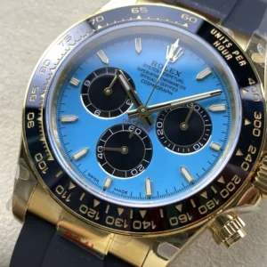 ROLEX DAYTONA M126518LN REPLICA WATCHES BLUE GEM DIAL GOLD PLATE OYSTERFLEX STRAP QF FACTORY 40MM 4 DONG HO ROLEX DAYTONA M126518LN REPLICA MAT XANH 8