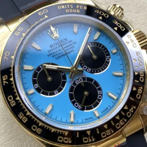 ROLEX DAYTONA M126518LN REPLICA WATCHES BLUE GEM DIAL GOLD PLATE OYSTERFLEX STRAP QF FACTORY 40MM 3 DONG HO ROLEX DAYTONA M126518LN REPLICA MAT XANH 9