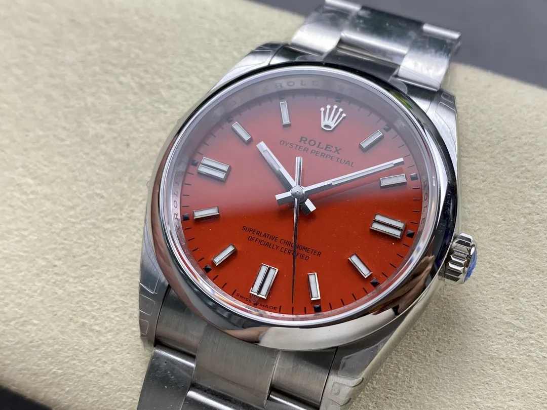 ĐỒNG HỒ ROLEX OYSTER PERPETUAL M124300-0007 REPLICA CAO CẤP MẶT SỐ MÀU ĐỎ VS FACTORY 36MM (7) DONG HO ROLEX OYSTER PERPETUAL M124300 0007 REPLICA CAO CAP MAT SO MAU DO VS FACTORY 36MM 7