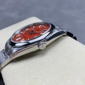 ROLEX OYSTER PERPETUAL M124300-0007 GOOD IMITATION WATCHES RED DIAL AUTOMATIC VS FACTORY 41MM 5 DONG HO ROLEX OYSTER PERPETUAL M124300 0007 REPLICA CAO CAP MAT SO MAU DO VS FACTORY 42MM 4