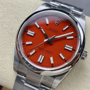 ROLEX OYSTER PERPETUAL M124300-0007 GOOD IMITATION WATCHES RED DIAL AUTOMATIC VS FACTORY 41MM 2 DONG HO ROLEX OYSTER PERPETUAL M124300 0007 REPLICA CAO CAP MAT SO MAU DO VS FACTORY 42MM 7