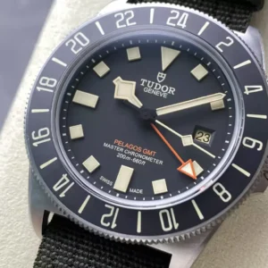 TUDOR PELAGOS GMT REPLICA WATCH TITANIUM CASE BLACK DIAL FABRIC STRAP 42MM 1 DONG HO TUDOR PELAGOS GMT REPLICA 11 VO TITANIUM MAT SO MAU DEN DAY VAI 42MM 10