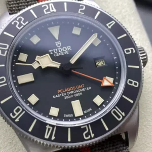 TUDOR PELAGOS GMT REPLICA WATCH TITANIUM CASE BLACK DIAL FABRIC STRAP 42MM 2 DONG HO TUDOR PELAGOS GMT REPLICA 11 VO TITANIUM MAT SO MAU DEN DAY VAI 42MM 9