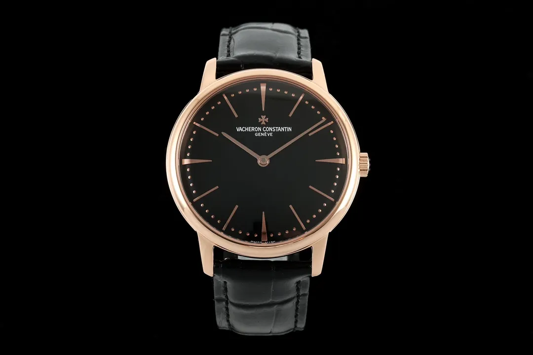 ĐỒNG HỒ VACHERON CONSTANTIN PATRIMONY 81180R REP 11 MẠ VÀNG HỒNG MẶT ĐEN DÂY DA KZ FACTORY 40MM (1) DONG HO VACHERON CONSTANTIN PATRIMONY 81180R REP 11 MA VANG HONG MAT DEN DAY DA KZ FACTORY 40MM 1