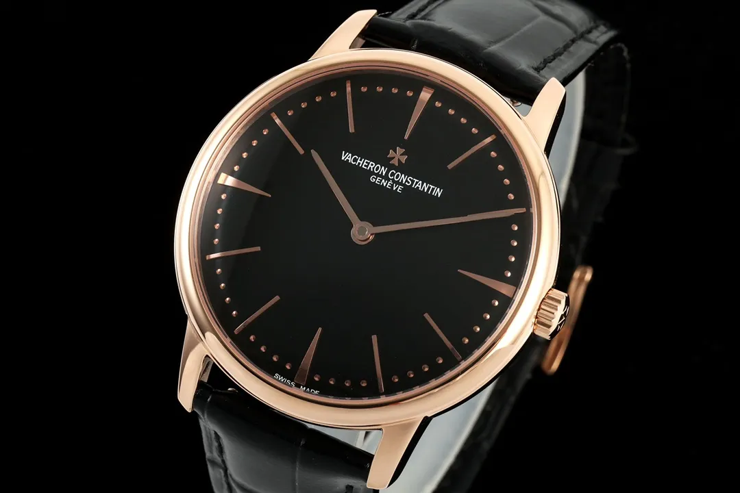 ĐỒNG HỒ VACHERON CONSTANTIN PATRIMONY 81180R REP 11 MẠ VÀNG HỒNG MẶT ĐEN DÂY DA KZ FACTORY 40MM (8) DONG HO VACHERON CONSTANTIN PATRIMONY 81180R REP 11 MA VANG HONG MAT DEN DAY DA KZ FACTORY 40MM 8