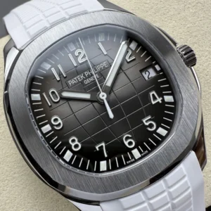 PATEK PHILIPPE AQUANAUT 5167 KNOCK OFF WATCHES CUSTOM GREY DIAL WHITE RUBBER STRAP AUTOMATIC 40MM 5 DONG HO PATEK PHILIPPE AQUANAUT 5167 CHE TAC MAT XAM TINH CHINH DAY CAO SU TRANG AUTOMATIC 40MM 11