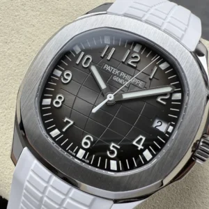PATEK PHILIPPE AQUANAUT 5167 KNOCK OFF WATCHES CUSTOM GREY DIAL WHITE RUBBER STRAP AUTOMATIC 40MM 4 DONG HO PATEK PHILIPPE AQUANAUT 5167 CHE TAC MAT XAM TINH CHINH DAY CAO SU TRANG AUTOMATIC 40MM 12