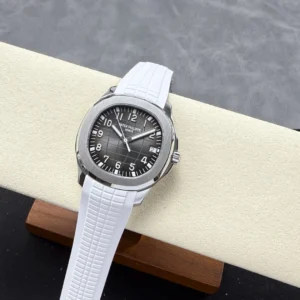 PATEK PHILIPPE AQUANAUT 5167 KNOCK OFF WATCHES CUSTOM GREY DIAL WHITE RUBBER STRAP AUTOMATIC 40MM 3 DONG HO PATEK PHILIPPE AQUANAUT 5167 CHE TAC MAT XAM TINH CHINH DAY CAO SU TRANG AUTOMATIC 40MM 13