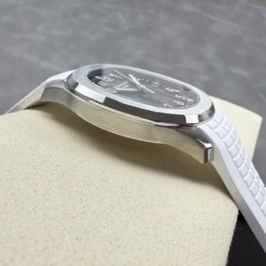 PATEK PHILIPPE AQUANAUT 5167 KNOCK OFF WATCHES CUSTOM GREY DIAL WHITE RUBBER STRAP AUTOMATIC 40MM 9 DONG HO PATEK PHILIPPE AQUANAUT 5167 CHE TAC MAT XAM TINH CHINH DAY CAO SU TRANG AUTOMATIC 40MM 7